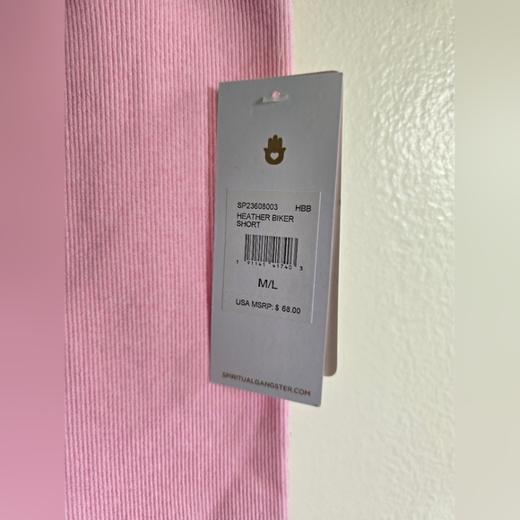 NEW! Spiritual Gangster, Heather Ribbed Biker Shorts,Heather Bubble Gum,Size M/L - Picture 5 of 8